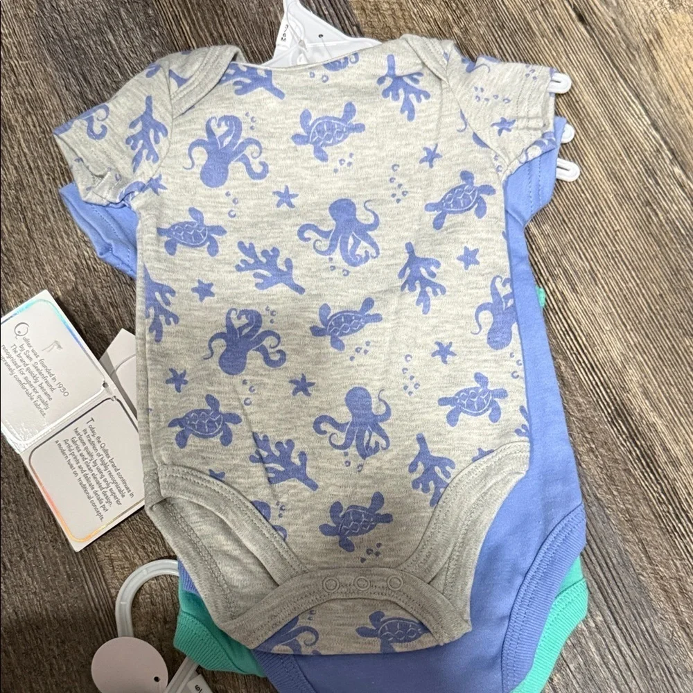 2 set of 6 pack Blue and Gray Baby Bodysuit Set